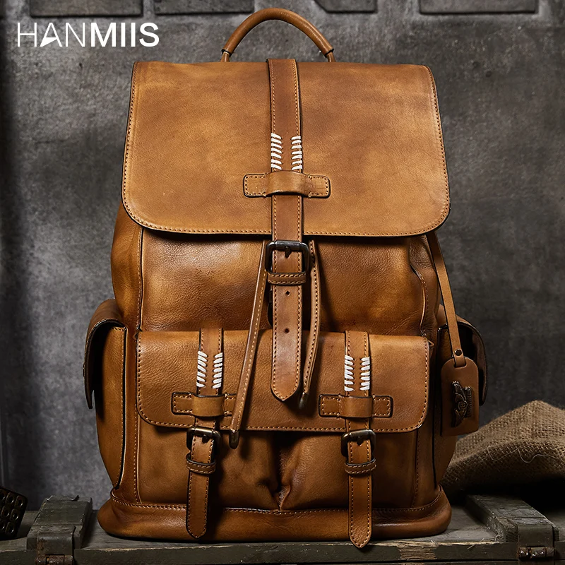 Верхний слой из воловьей кожи большой емкости мужской рюкзак мужская дорожная сумка из натуральной кожи мужские рюкзаки для ноутбука школьные сумки - Цвет: brown