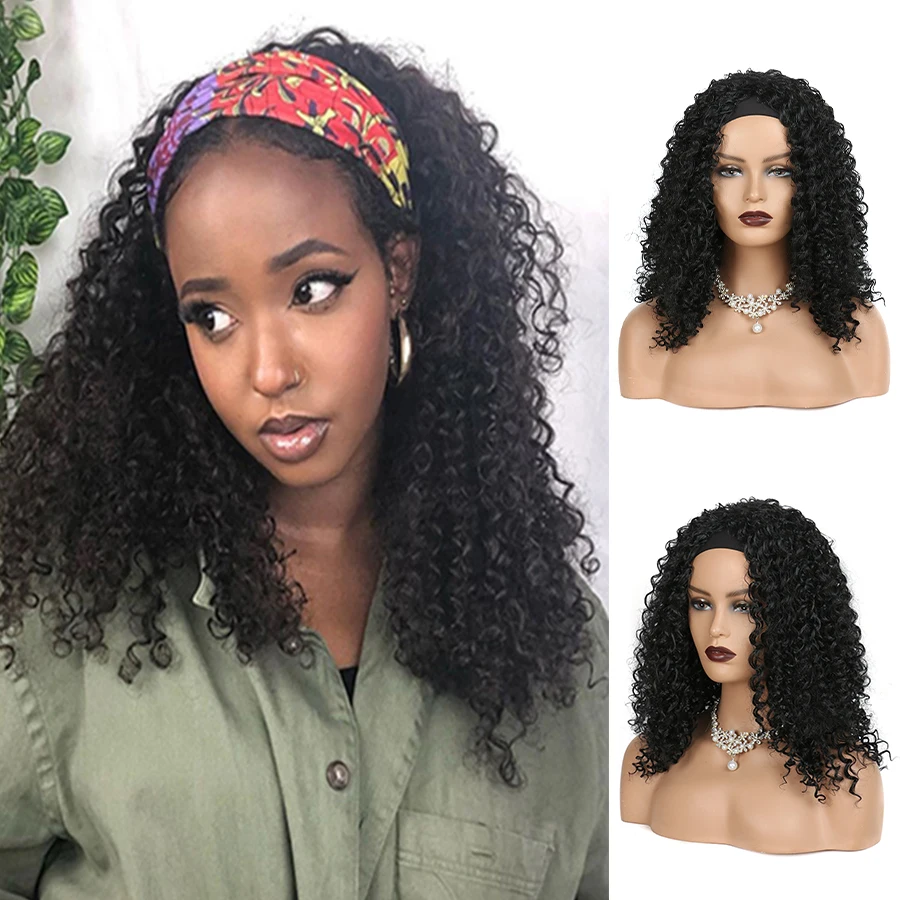 Pelucas de diadema sintética Afro para mujeres negras, resistente al calor pelo rizado, Natural, negro, mojado y ondulado, Cosplay