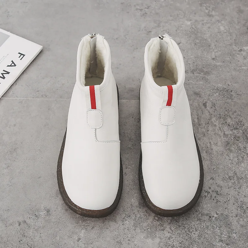 

AARDIMI Women Winter Retro Warm Chelsea Boots For Ladies Genuine Leather Casual Boots Shoes Woman Zipper Short Plush Footwear