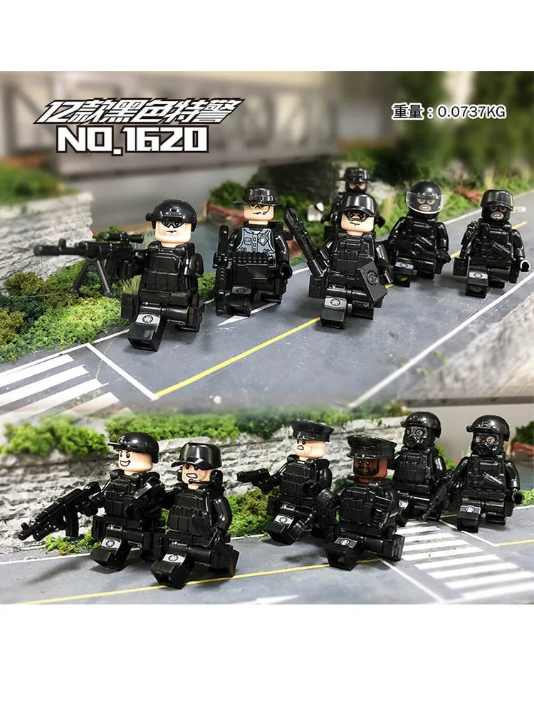 

12pcs Single Sale Compatible LegoINGlys Military SWAT Teams Figure City Police Weapon Model Blocks Brick Dolls Toy Kid Gift 1620