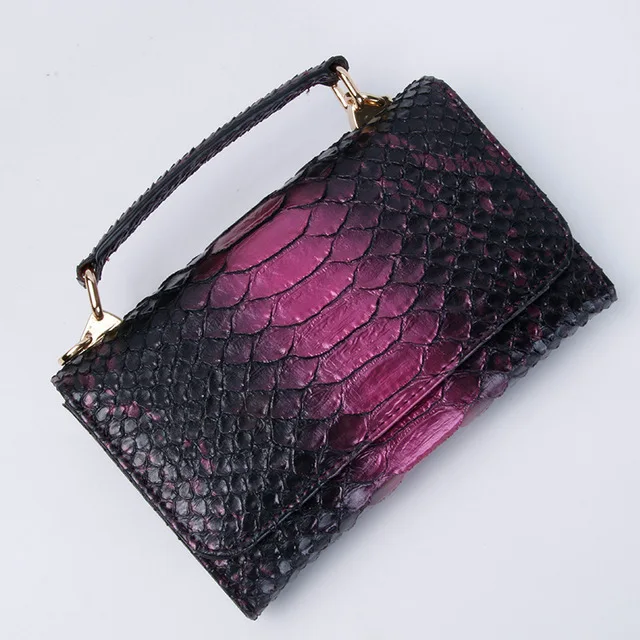 Новые сумки на плечо со змеиным узором для женщин, маленькие роскошные сумки из натуральной кожи, женские сумки, дизайнерские сумки через плечо, модная сумка-клатч - Цвет: Black Purple