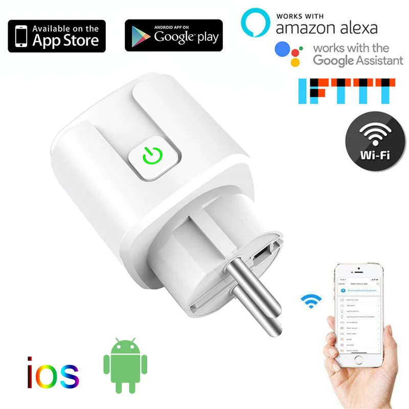 

Smart Socket Plug WiFi Wireless Remote control Socket Adaptors EU Plug Power on & off with APP alexa intelligent DIY Home Module