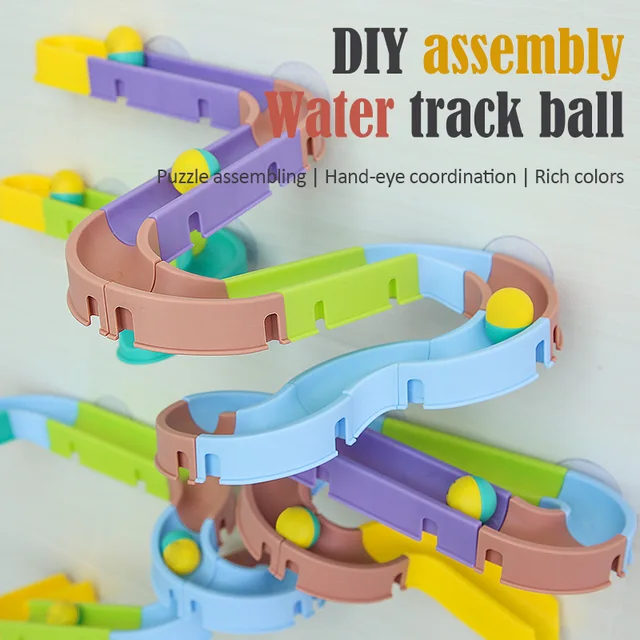 Baby Bath Rainbow Slide Toys Marble Race Shower Pipeline Assembling Track Tracks Balls Set Bathroom Bathtub Kids Play Water Game 2