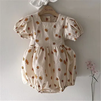 

2020 Korean Style Baby girls bodysuits Little Daisy Baby clothes Puff Sleeve Toddler Infants Cute jumpsuits