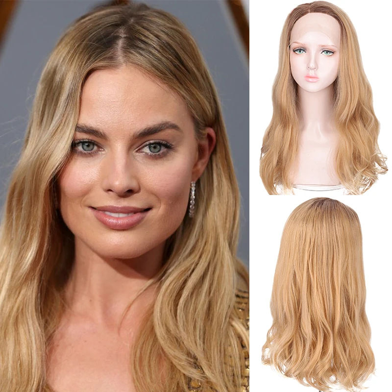 

DIANQI 20 "Side Part Lace Front Synthetic Ombre Brown Blond Wigs For Women Long Wavy African American Heat Resistant Fiber Wig