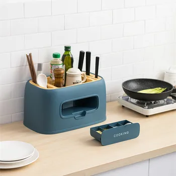 

Fashion Multifunctional Kitchen Shelf Seasoning Box Pepper Seasoning Jar set Combination Knife Holder Kitchen Tools