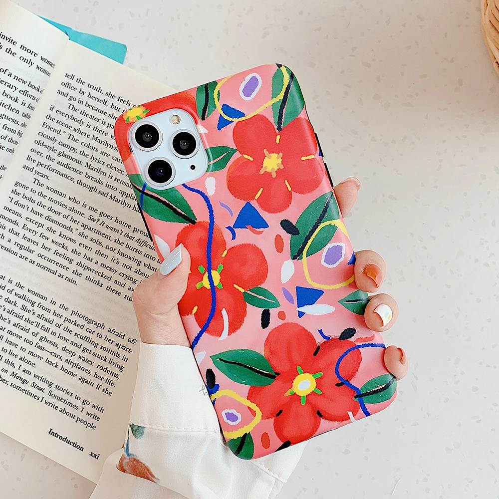 Цветной чехол для iPhone 11 Pro Max XR XS X 7 8 6 Plus с красными цветами мягкий матовый IMD полным
