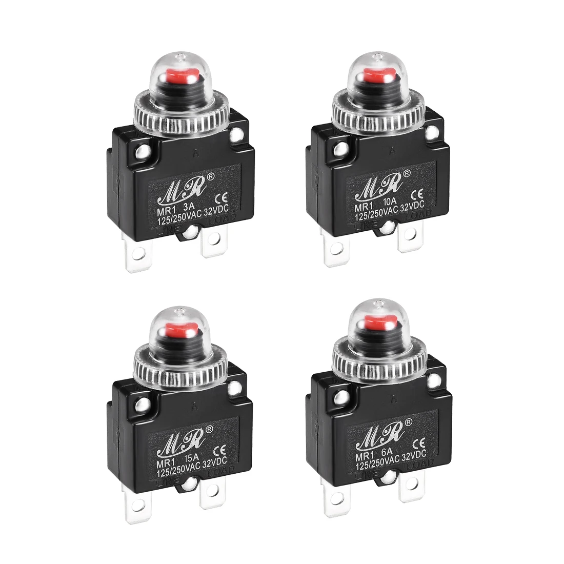 2 Pcs 3A 125//250V Push Button Reset Overload Protector Thermal Circuit Breaker