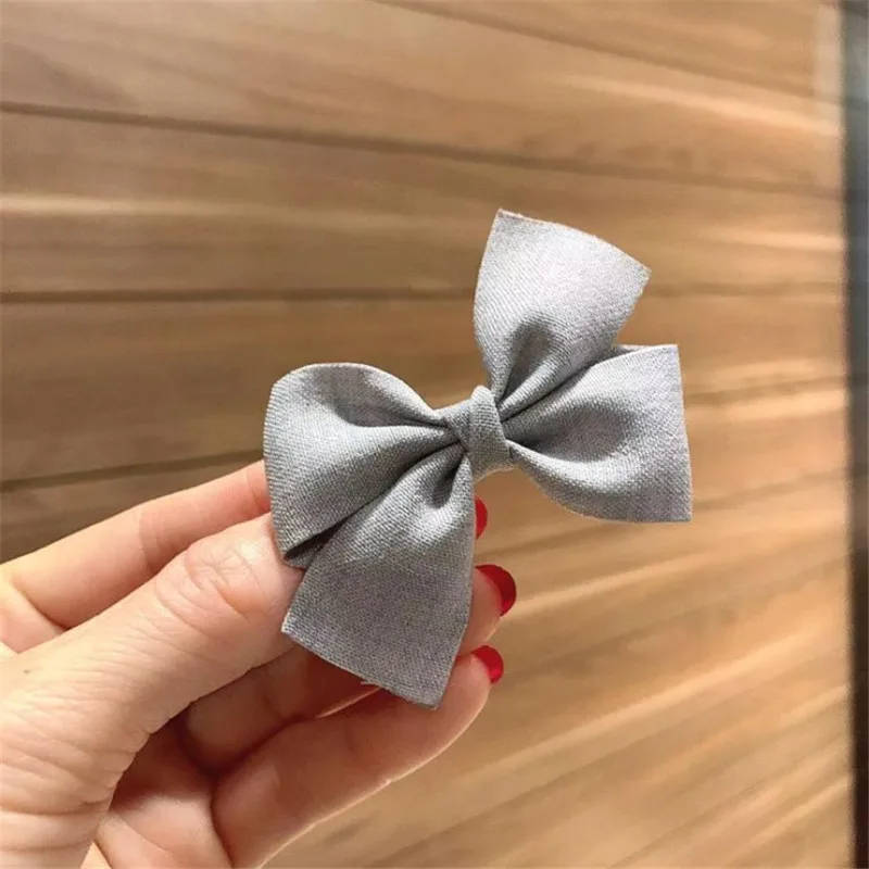 grey 5 шт./лот, Новое поступление, Ретро стиль, однотонная ткань, банты, заколки для волос, заколки для волос для девочек, боковые заколки, аксессуары для волос, детские заколки - Цвет: grey