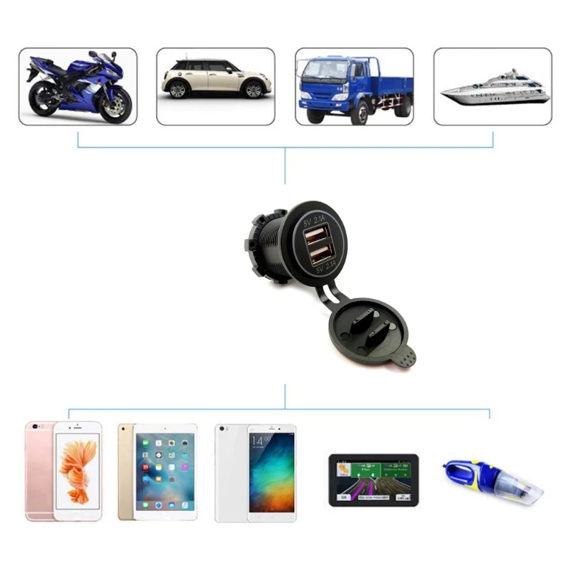 12 V/24 V Dual USB Автомобильное зарядное устройство 2.1A автомобиля Зарядное устройство Мощность адаптер для iPhone, iPad, мобильных телефонов, gps