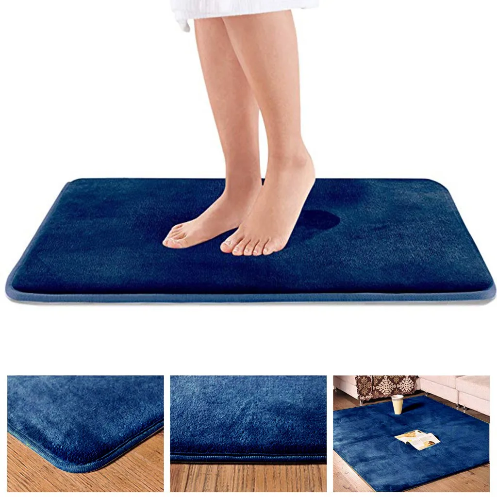 

New Memory Bath Mat Non-slip Foam Rug Soft Floor Carpet Super Absorbent Machine Washable Shower Rug Kitchen bathroom mat Blue