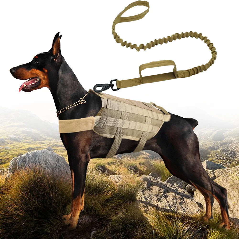 

Dog Harness Vest with Leash Adjustable Nylon Military Tactical Hound K9 Training Patrol For Small Medium Large Dogs Shepherd