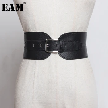 

[EAM] Pu Leather Temperament Camel Buckle Long Wide Belt Personality Women New Fashion Tide All-match Spring 2020 1R981