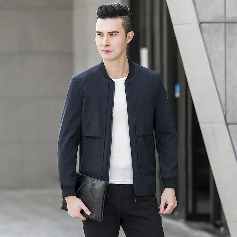 

2019 Autumn Men Regular Jackets Full Sleeve Solid Zipper Jacket Smart Casual Street Male Outerwear Fit Coat Black Grey Dark Blue