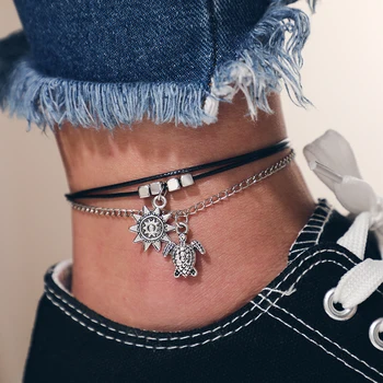 

Tocona 9style Lovely Tortoise Wave Shell Accessories Rope Anklet Bracelets for Women Beach Foot Jewelry Ankle Chain Friend Gift