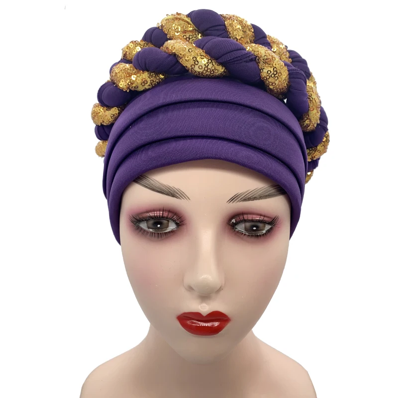 african culture clothing Latest African Auto Geles Headtie Already Made Headties Shinning Sequins Turban Cap for Women Ready Female Head Wraps african traditional clothing