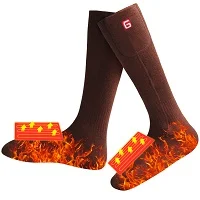 Электрические теплые носки с подогревом, 3,7 вольт, черные гетры для ног, перезаряжаемый аккумулятор, теплые носки для мужчин и женщин для зимнего катания на лыжах и велосипеде - Цвет: brown