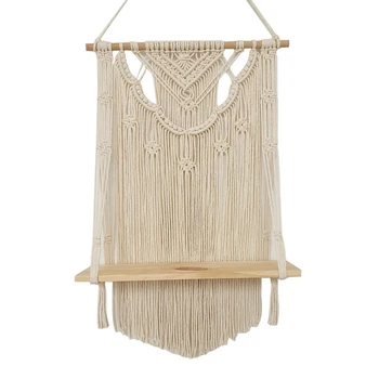 

TOP Macrame Wall Hanging Shelf, Single Tier Wood Floating Hanging Shelf Organizer Hanger, Handmade Boho Home Wall Decor
