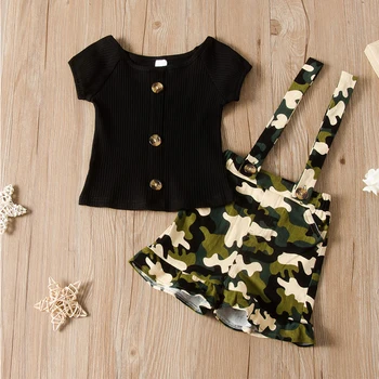 

Children Clothing Set Summer 2020 New Girl Clothes Set Short Sleeve Top Camouflage Skirts 2pcs Toddler Kid Clothes Outfit