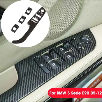 

Autoleader Car Door Window Lifter Switch Button Carbon Fiber Sticker Cover Trim Interior Molding Trim For BMW 3 Series E90 05-12