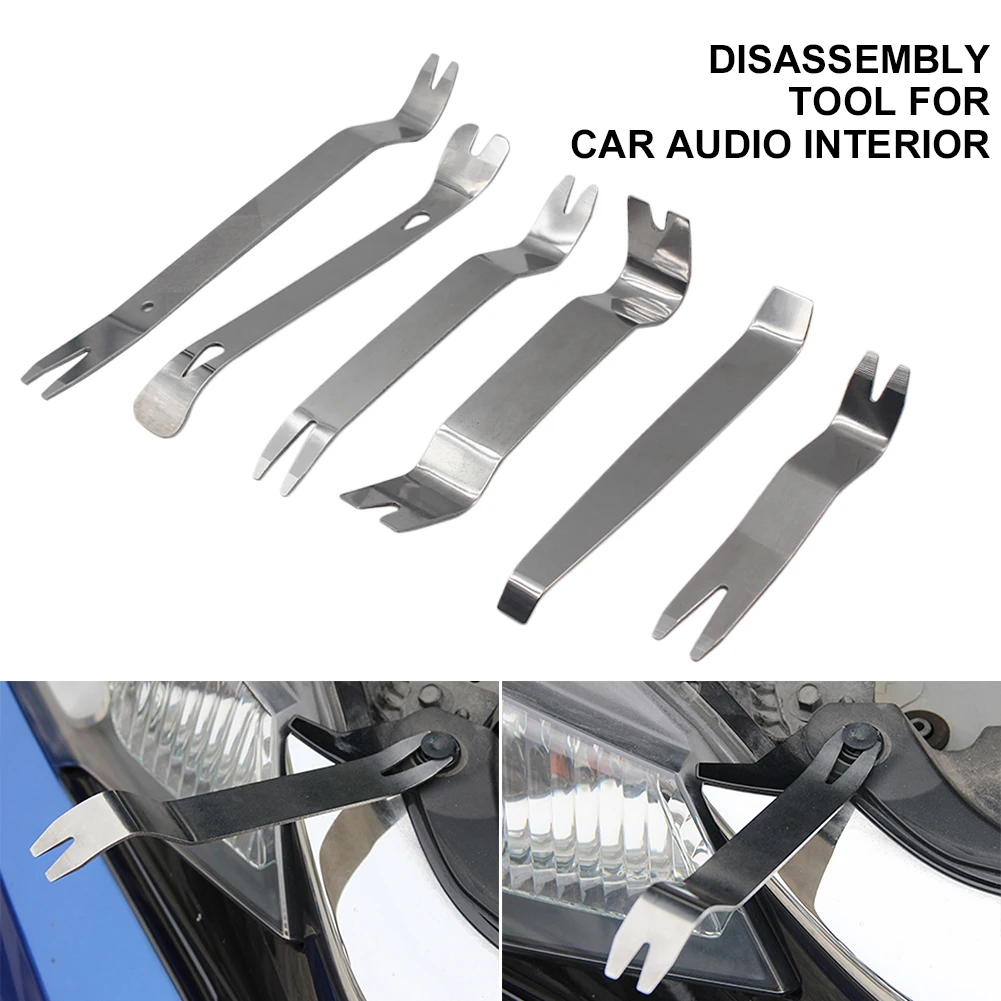 

6Pcs Trim Removal Tool Set Car Trim Puller Kit Steel Pry Tools for Door Panel Audio Stereo Terminal Fastener Remover Repair Tool