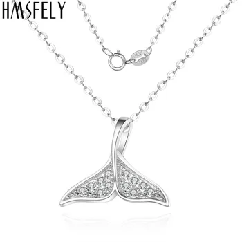 

HMSFELY 925 Sterling Silver Zircon Whale Tail Pendant Female Necklace For Gift Luxury Women Fish Tail Dangles Necklaces Jewelry