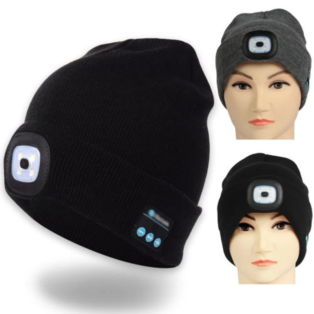 Bonnet d'hiver sans fil bluetooth 5.0 4 lumière LED