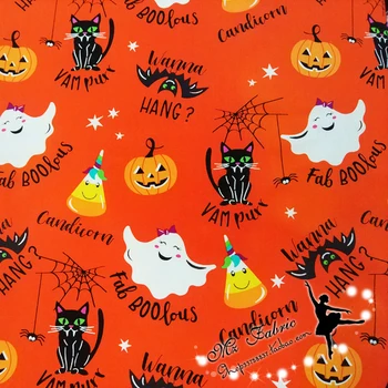 

50*150cm Halloween Cat printed Cotton Twill Quilting Fabric High Quality Breathable Cotton Sewing Material For Baby & Child