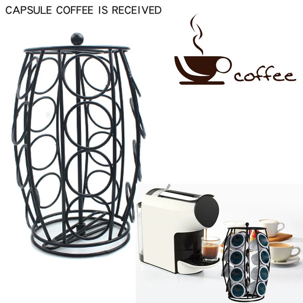 

Coffee Pod Holder Iron Chrome Plating Stand Coffee Capsule Rotate Storage Rack Stand Dispenser Rack For 20pcs Capsule Cup Holder