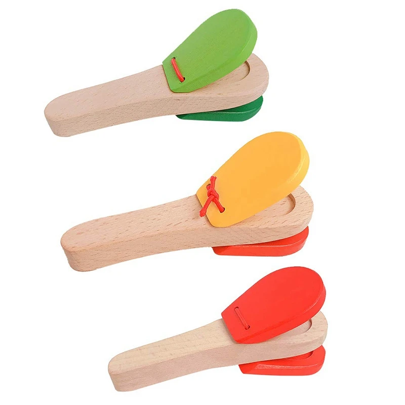 

Children's Wooden Percussion Instrument Castanet Clapper Creative Long Handle Wood Castanet Rhythm Musical Percussion Instrument