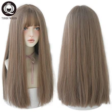 

7JHH WIGS Long Straight Wigs With Bang For Women Black Brown Heat-Resistant Synthetic Full Wig African American Favorite Wigs