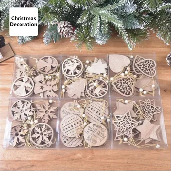 

Christmas Decoration Wooden Xmas Snowflake Star Heart Small Pendant Laser Engraved Hollow Ornament