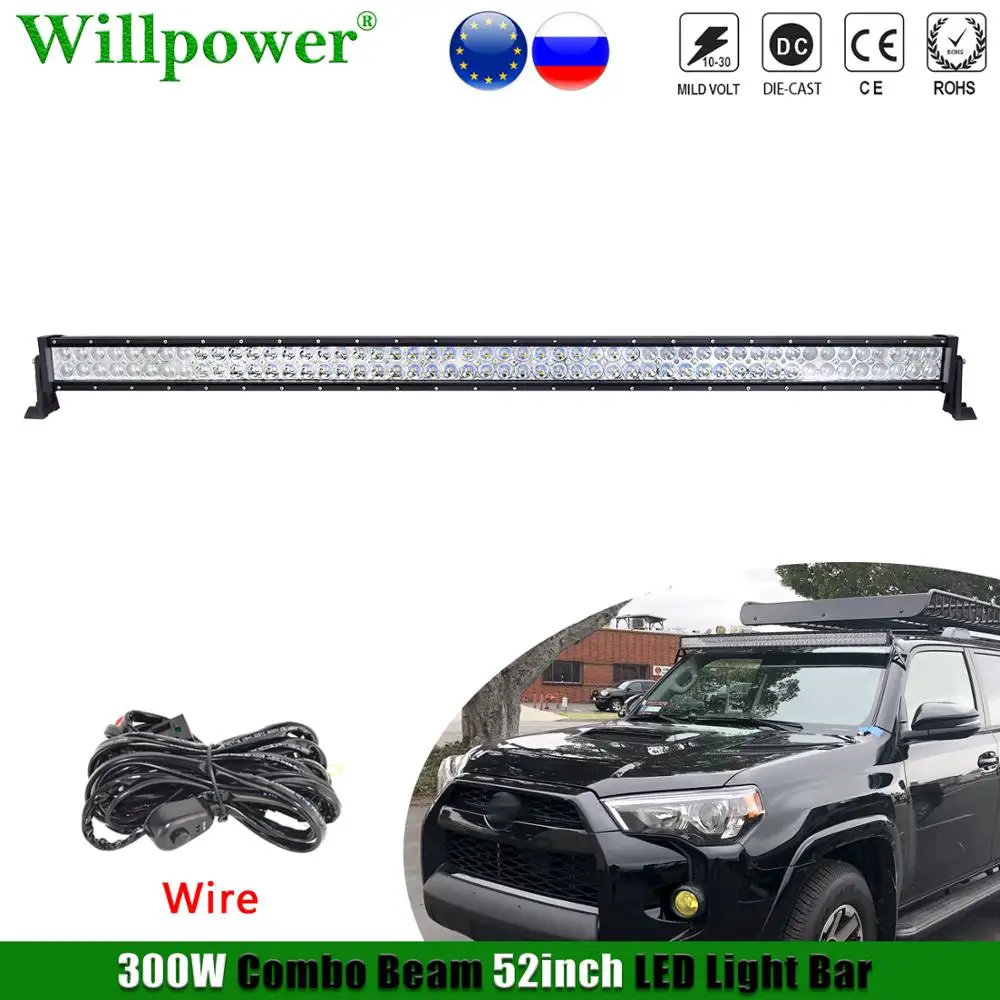 

Truck 4x4 Car Roof 300W 52" LED Light Bar For Jeep Dodge Chevy JK SUV Offroad 4WD Pickup Fog Light 50inch LED Bar Driving Lamp