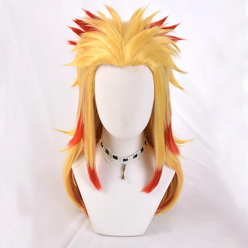 Парик для косплея из аниме Demon Slayer Rengoku Kyoujurou, блонд, Омбре, мужской, женский, термостойкие волосы, парик+ Кепка