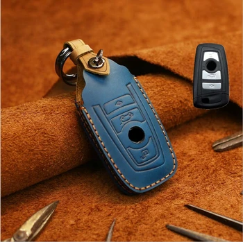 

Handmade Leather Car Key Case For BMW 3 5 6 GT F20 F10 F30 520 525 520I 530D E34 E46 E60 E90 Keychain Bag Remote Fob Cover
