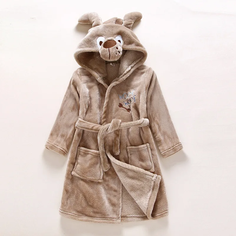New Winter Flannel Kids Sleepwear Robe For Baby Boy Girls Cartoon Animal Bathrobe Autumn Hooded Warm Children Pajamas Bathgrowns (13)