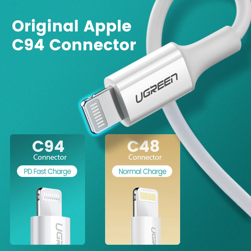 Кабель Ugreen MFI с usb type c на Lightning для iPhone 11 pro max xs xr 8 7 6s plus 5 se зарядное устройство ipad PD18W