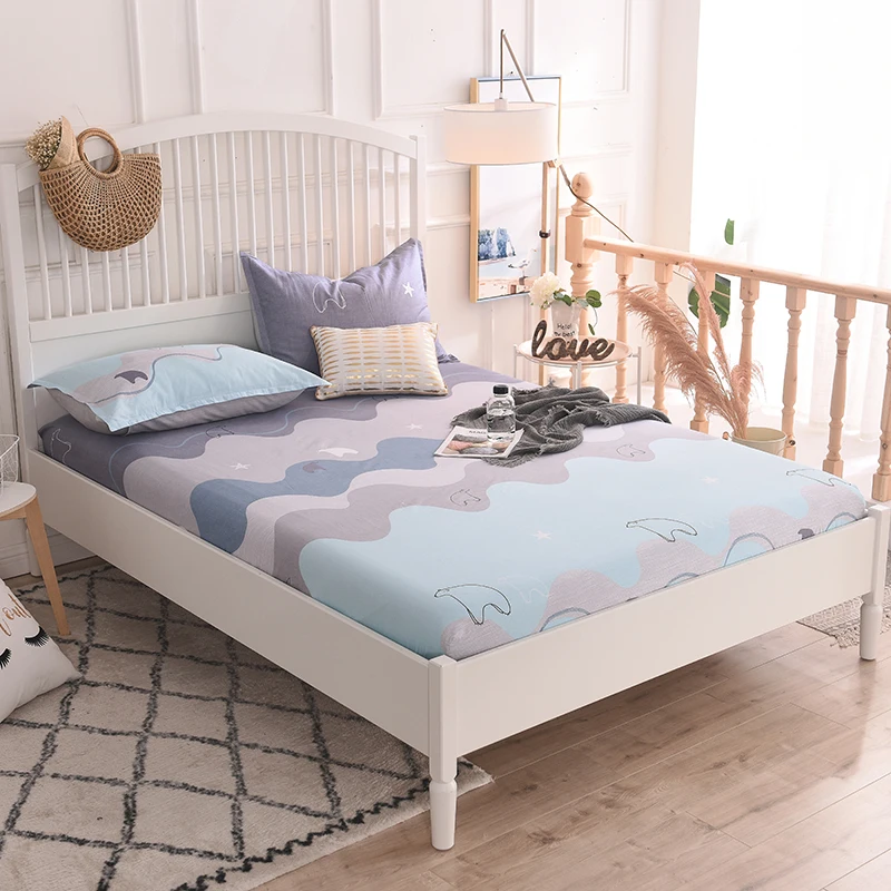 28 Bed Sheet With Pillowcase 100%Cotton Mattress Cover Fitted Sheet Corner with Elastic Band Bed Sheet 120x200cm/150x200cm - Цвет: 28