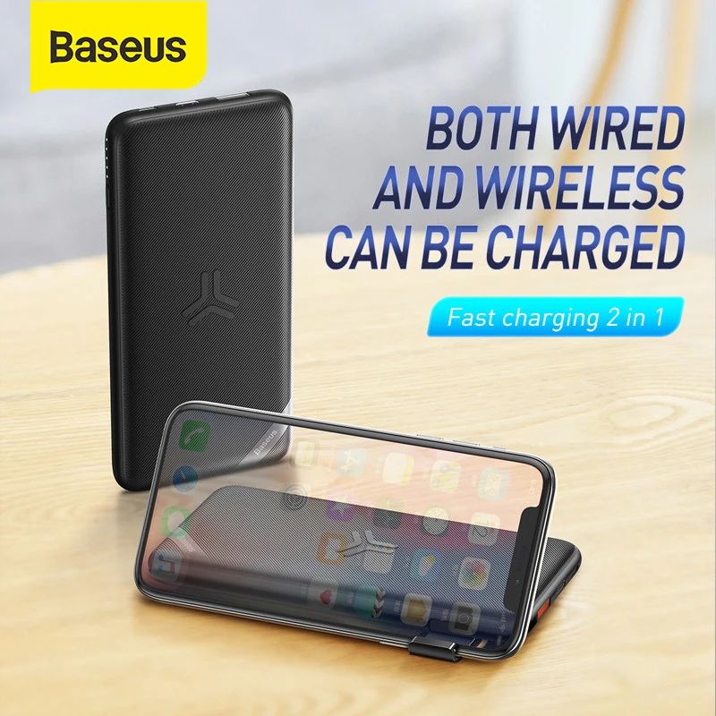 Baseus Портативный 10000mAh беспроводной банк силы Быстрая зарядка для iPhone Samsung Xiaomi 10W Qi