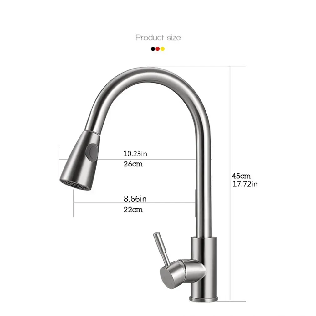  Kitchen Faucet Pull Out Cold and Hot Sink Faucet 304 Stainless Steel Water Mixer Tap Swivel 360 Deg - 4000375653006