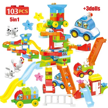 

103PCS City DIY Deformation Robot Model Building Blocks for Duploed Amusement Park Slide Big Bricks Toy For Children