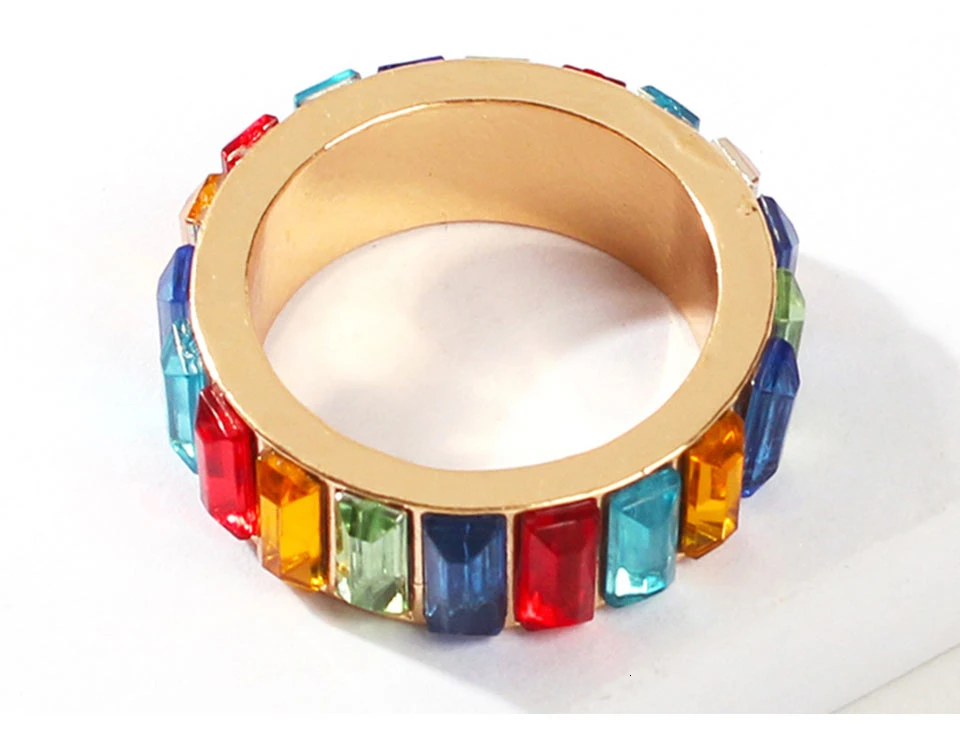 Jouval Fashion Rainbow Rhinestone Rings For Women Punk Gold Vintage Crystal Wedding Engagement Ring Bague Female Fashion Jewelry