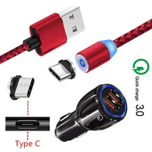 For Samsung galaxy A50 A20 M40 Xiaomi Mi9 Redmi Note 7 Nokia 8.1 OnePlus 7 Pro Magnetic Type C Cable QC 3.0 USB Fast Car charger