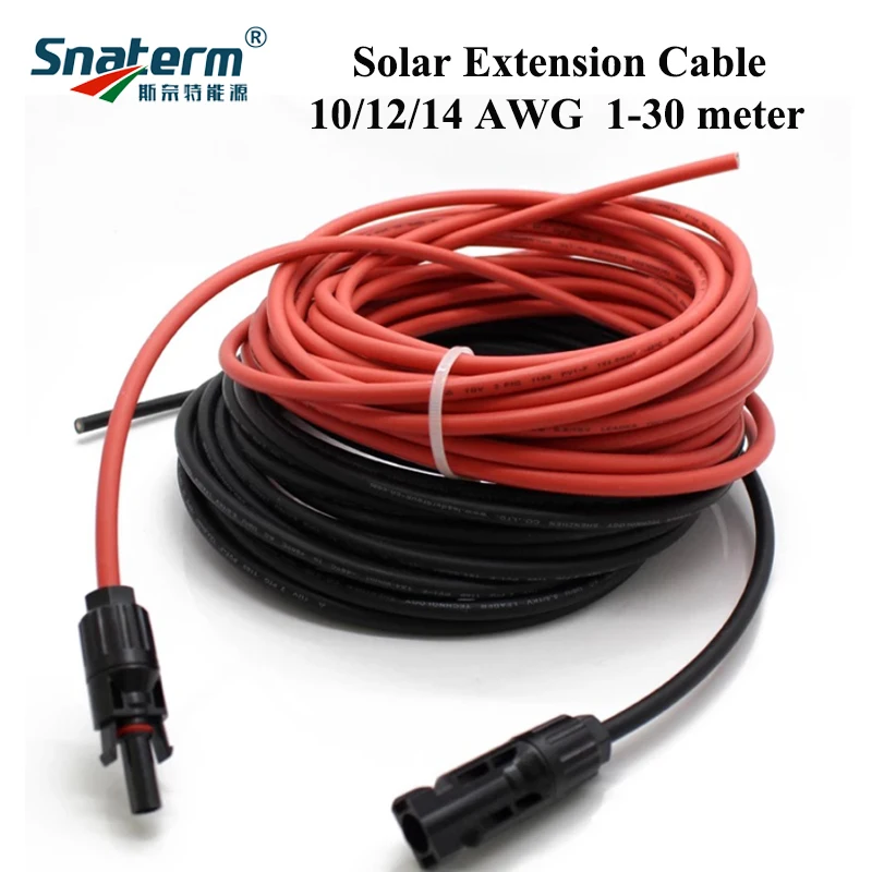Cable de extensión solar a ambos lados cable solar rojo y negro incluye enchufe solar montado de 1 a 50 m 6 mm² 2 x 25 m