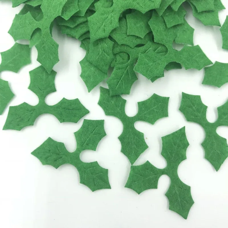 DIY 200pcs Green Holly leaves Felt Appliques for Christmas Decoration DIY 36mm