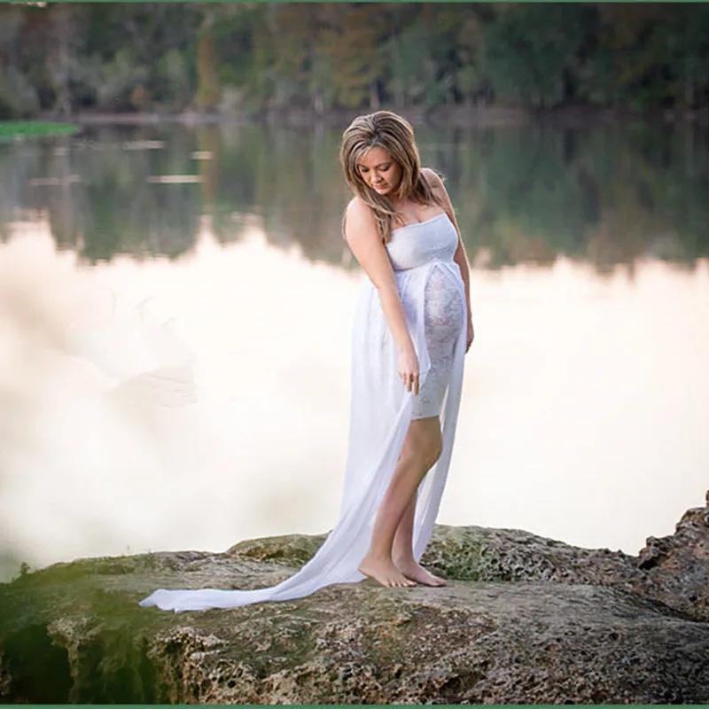 

Summer Lace Maternity Dresses For Photo Shoot Off-shoulder Fitting Pregnancy Dress with Cape Vestido Embarazada