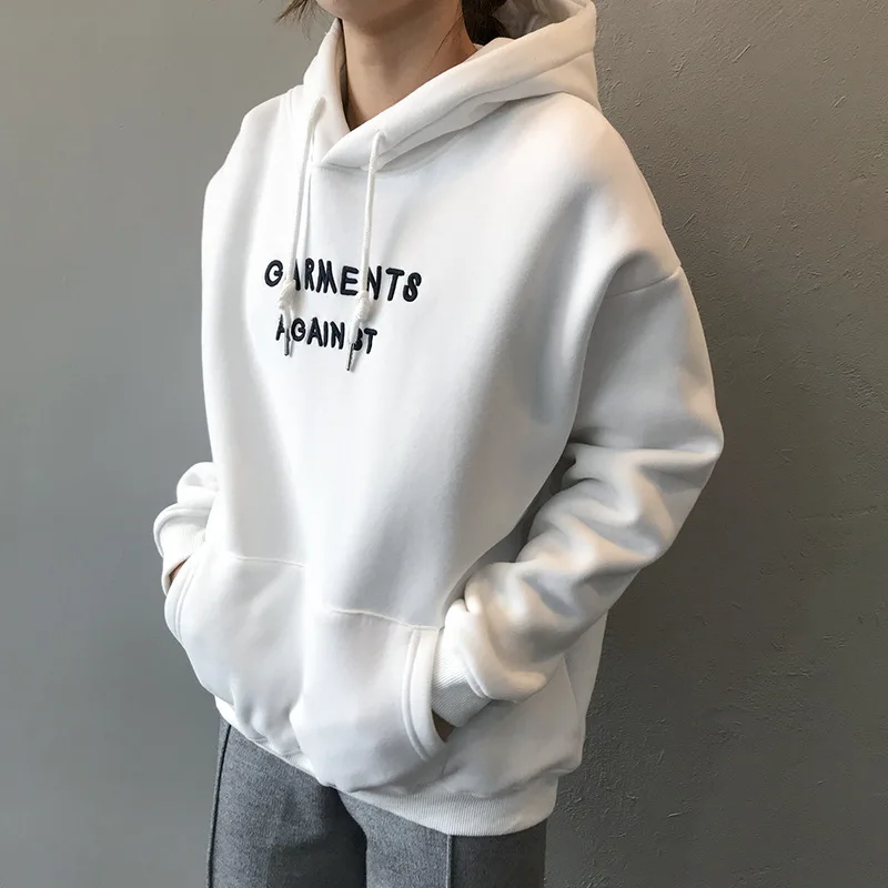 Женские толстовки из флиса с вышитой надписью Sudadera Mujer Kpop, женские толстовки на осень и зиму, свободные худи Harajuku, корейские повседневные худи