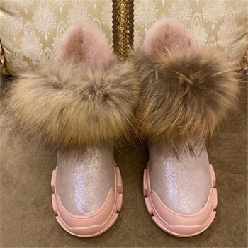 

Women Shiny Solid color platform snow boots Plush keeps warm in autumn and winter Genuine Leather shoes Round toe shoes