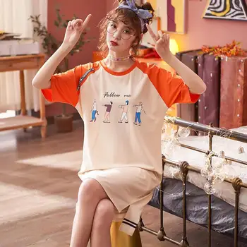 

Nightgown Cute Cotton Short Sleeve Round Neck General Knee-length