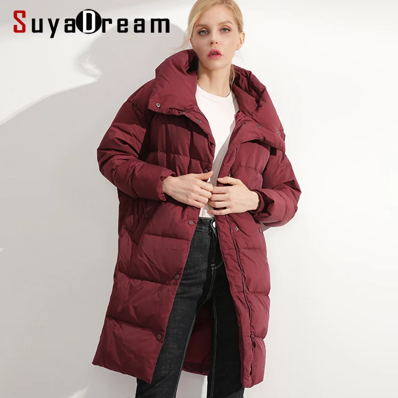 SuyaDream женские пуховые пальто с капюшоном, Стеганые Длинные теплые парки, зимняя верхняя одежда